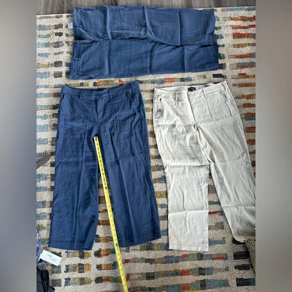 Two Pairs NYDJ Wide Leg Cargo Stretch Navy Blue (1) Khaki (1)Linen Pants 14 - Picture 1 of 8